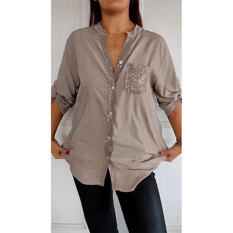 🔥Casual patchwork top with sequins