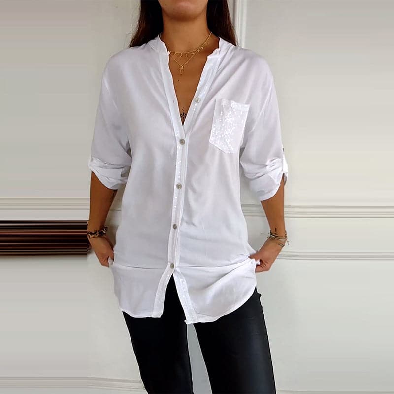 🔥Casual patchwork top with sequins