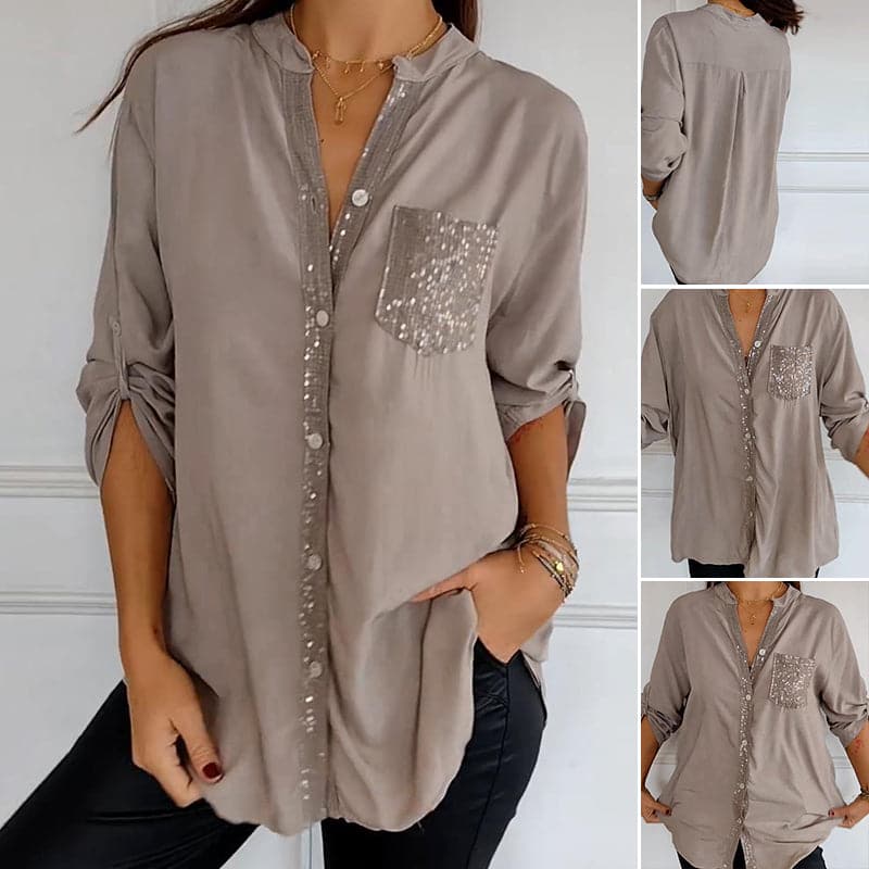 🔥Casual patchwork top with sequins