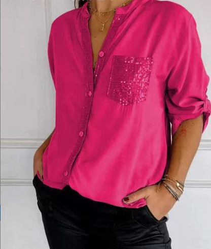 🔥Casual patchwork top with sequins