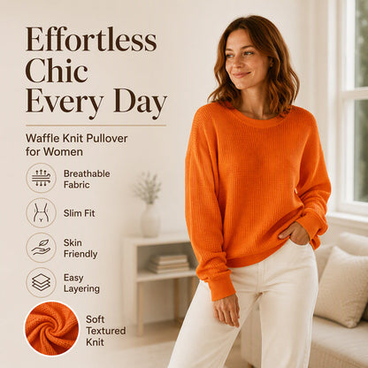 Women's Waffle Knit Loose-Fit Sweatshirt