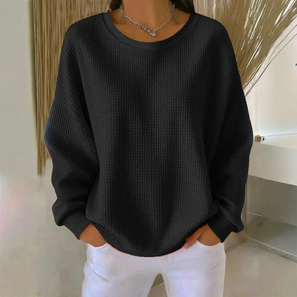 Women's Waffle Knit Loose-Fit Sweatshirt