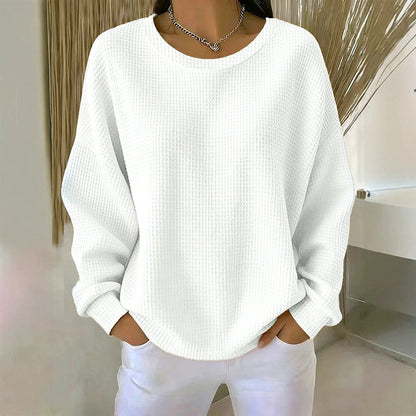 Women's Waffle Knit Loose-Fit Sweatshirt