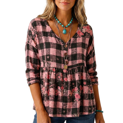 Women's Loose Fit V-Neck Casual Blouse