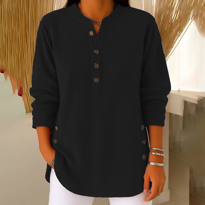 Women's Button-Up Corduroy Henley Tops