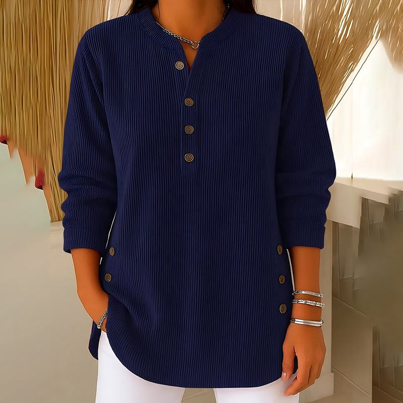Women's Button-Up Corduroy Henley Tops