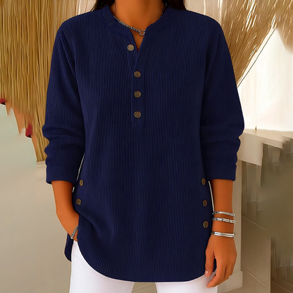 Women's Button-Up Corduroy Henley Tops