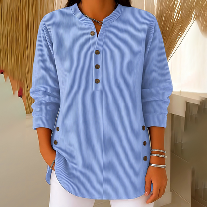 Women's Button-Up Corduroy Henley Tops