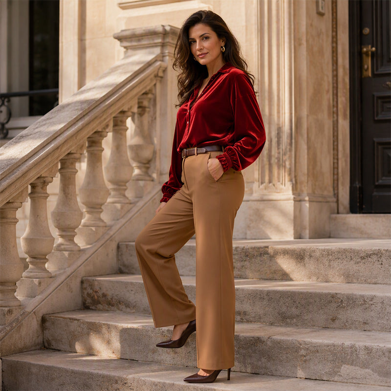 Women's Velvet Long Sleeve Button Down Collar Shirt