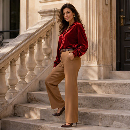 Women's Velvet Long Sleeve Button Down Collar Shirt