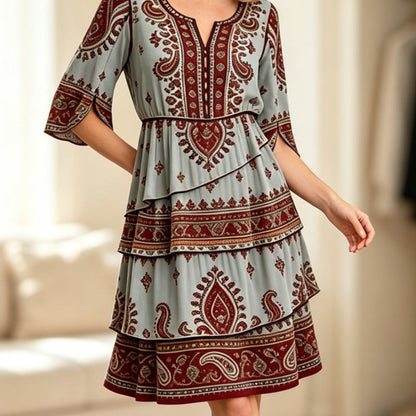 🌸Women’s Bohemian V-Neck Tiered Ruffle Dress