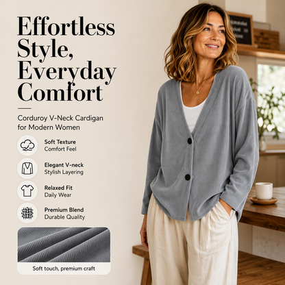🧶✨ Women's V-Neck Corduroy Knit Cardigan – Cozy Comfort Meets Effortless Style