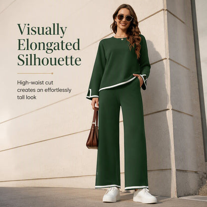 Women’s Casual Crewneck Top and Wide-Leg Pants Set