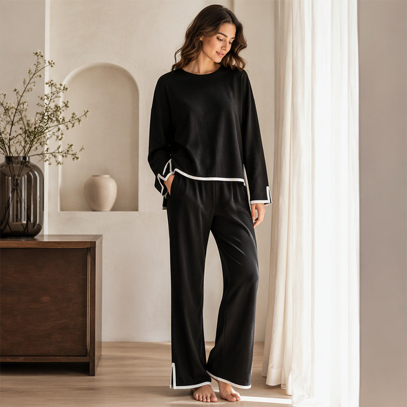 Women’s Casual Crewneck Top and Wide-Leg Pants Set