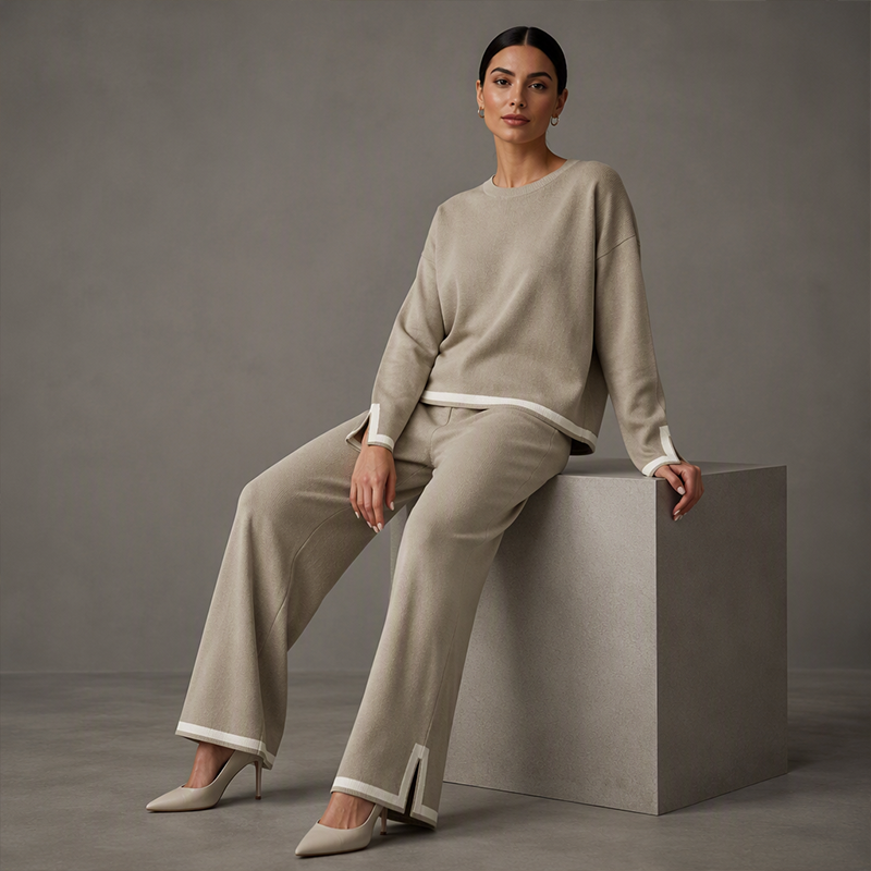 Women’s Casual Crewneck Top and Wide-Leg Pants Set