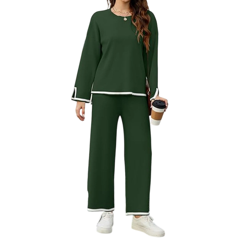 Women’s Casual Crewneck Top and Wide-Leg Pants Set