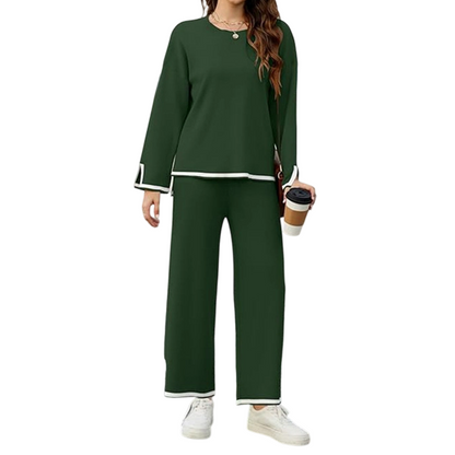 Women’s Casual Crewneck Top and Wide-Leg Pants Set