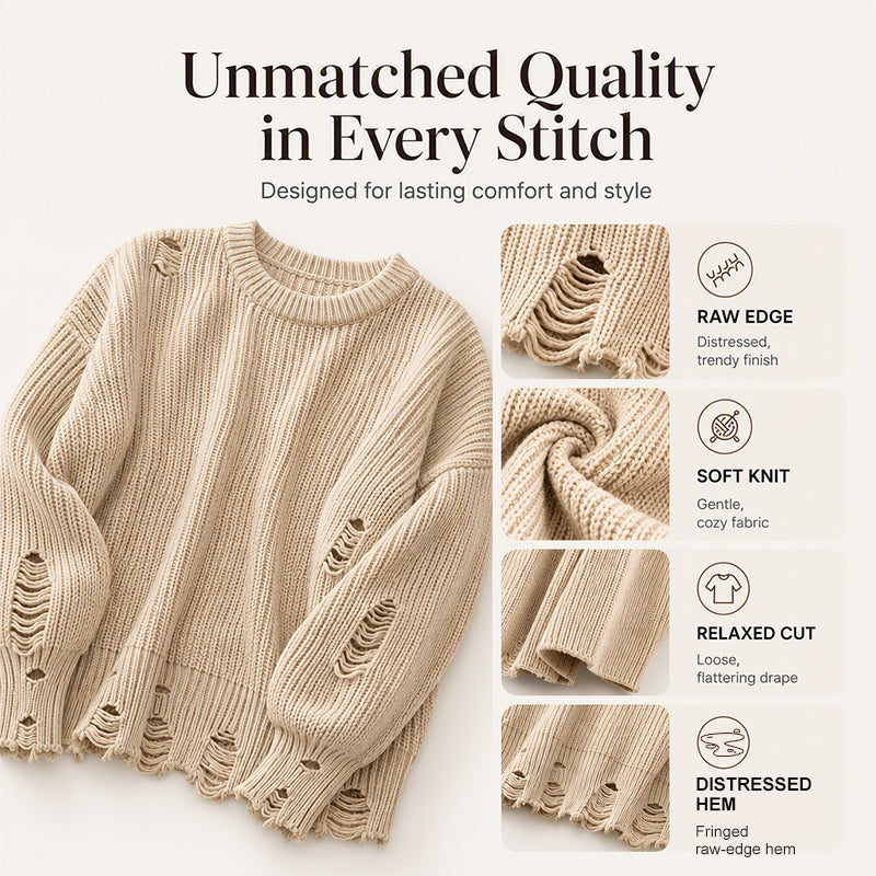 Women's Crewneck Distressed Oversized Sweater