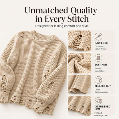 Women's Crewneck Distressed Oversized Sweater