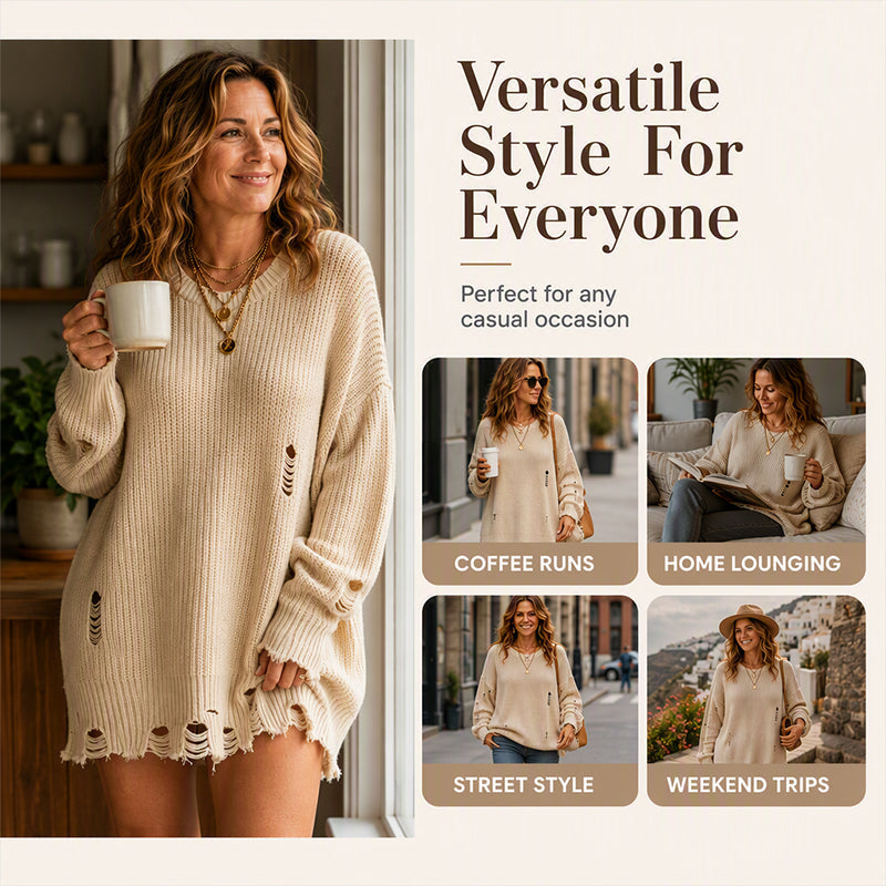 Women's Crewneck Distressed Oversized Sweater