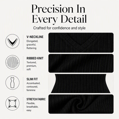 Women's Chic V-Neck Ribbed Knit Dress
