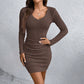 Women's Chic V-Neck Ribbed Knit Dress