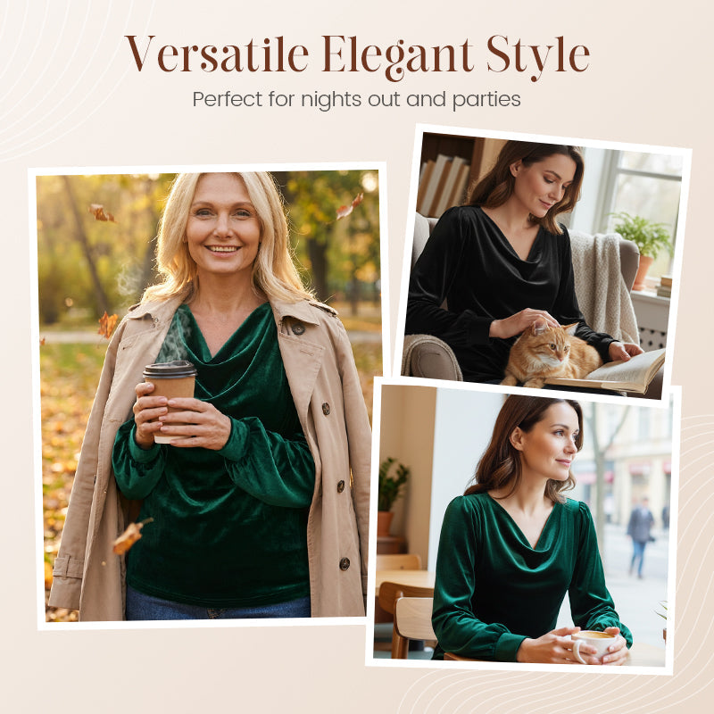 Women's Velvet Cowl Neck Long Sleeve Top