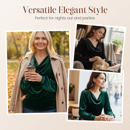 Women's Velvet Cowl Neck Long Sleeve Top