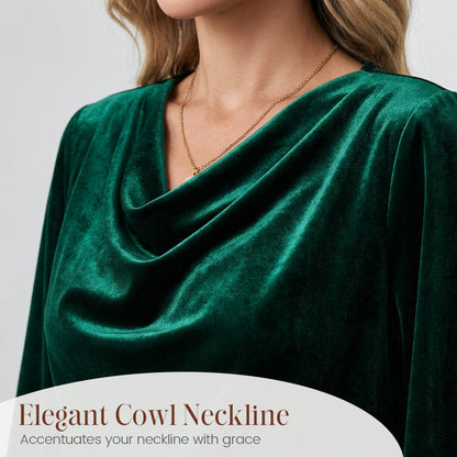Women's Velvet Cowl Neck Long Sleeve Top