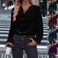 Women's Velvet Cowl Neck Long Sleeve Top
