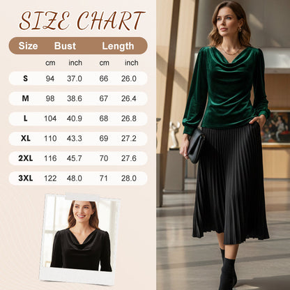 Women's Velvet Cowl Neck Long Sleeve Top
