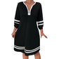 Women's Casual Striped Half-Zip Long Sleeve Dress
