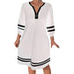 Women's Casual Striped Half-Zip Long Sleeve Dress
