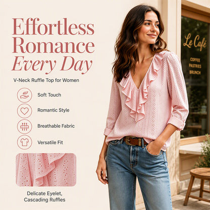 Women's Elegant V-Neck Ruffle Top