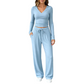Women's V-Neck Long-Sleeve Top & Wide-Leg Pants Set