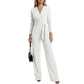 Women's Long Sleeve V-Neck Jumpsuit with Belt