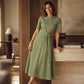 Women's Elegant Midi Dress with Adjustable Waist Tie