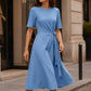 Women's Elegant Midi Dress with Adjustable Waist Tie