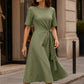 Women's Elegant Midi Dress with Adjustable Waist Tie
