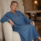 Women's Long Lantern Sleeve Maxi Denim Dress