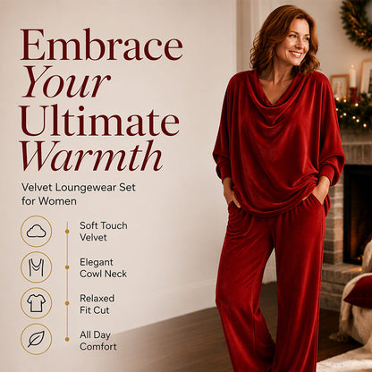 Women's Cowl Neck Top and Wide-Leg Pants Set