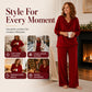 Women's Cowl Neck Top and Wide-Leg Pants Set