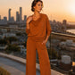 Women's Cowl Neck Top and Wide-Leg Pants Set
