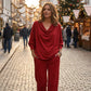 Women's Cowl Neck Top and Wide-Leg Pants Set