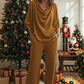 Women's Cowl Neck Top and Wide-Leg Pants Set