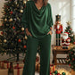 Women's Cowl Neck Top and Wide-Leg Pants Set