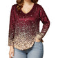 Women's V-Neck Gradient Print Long Sleeve Shirt