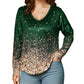Women's V-Neck Gradient Print Long Sleeve Shirt