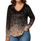 Women's V-Neck Gradient Print Long Sleeve Shirt