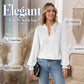 Women V Neck Lace Blouse Long Sleeve Swiss Dot Casual T Shirts Top